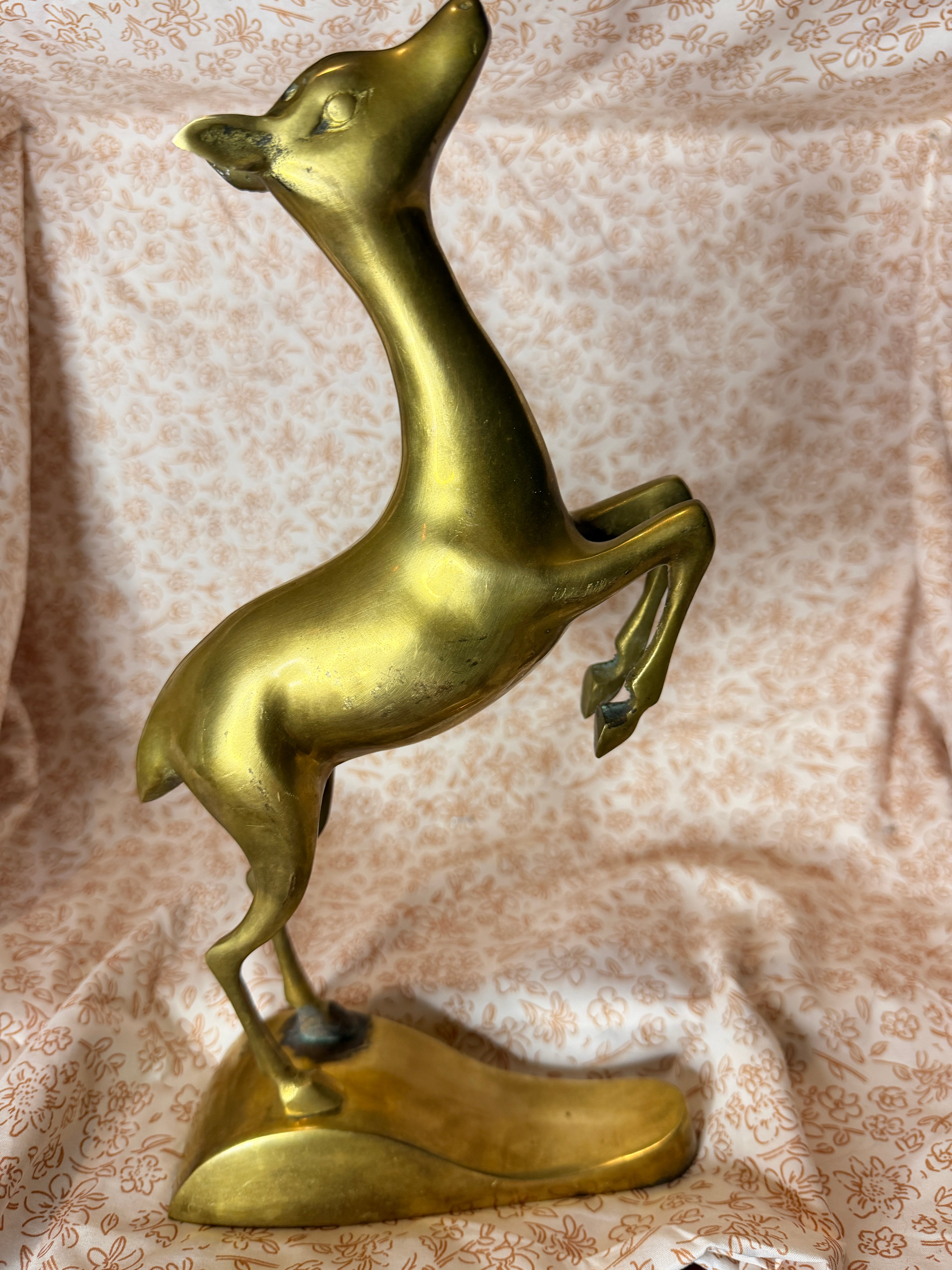 Vintage Solid Brass Rearing Deer Sculpture Mid-Century Modern Figurine