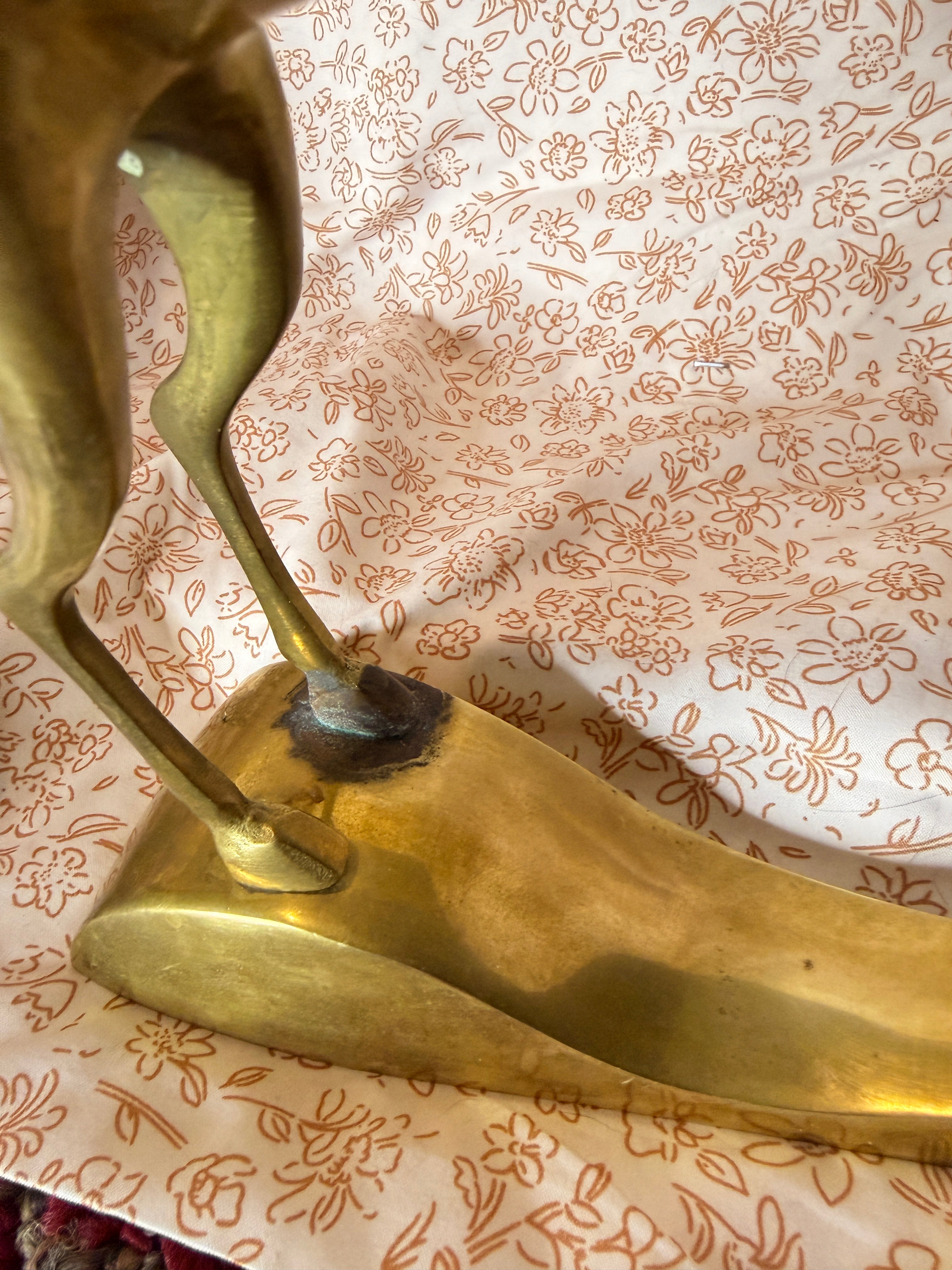 Vintage Solid Brass Rearing Deer Sculpture Mid-Century Modern Figurine
