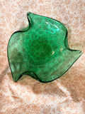 Vintage Emerald Green Freeform Art Glass Console Bowl