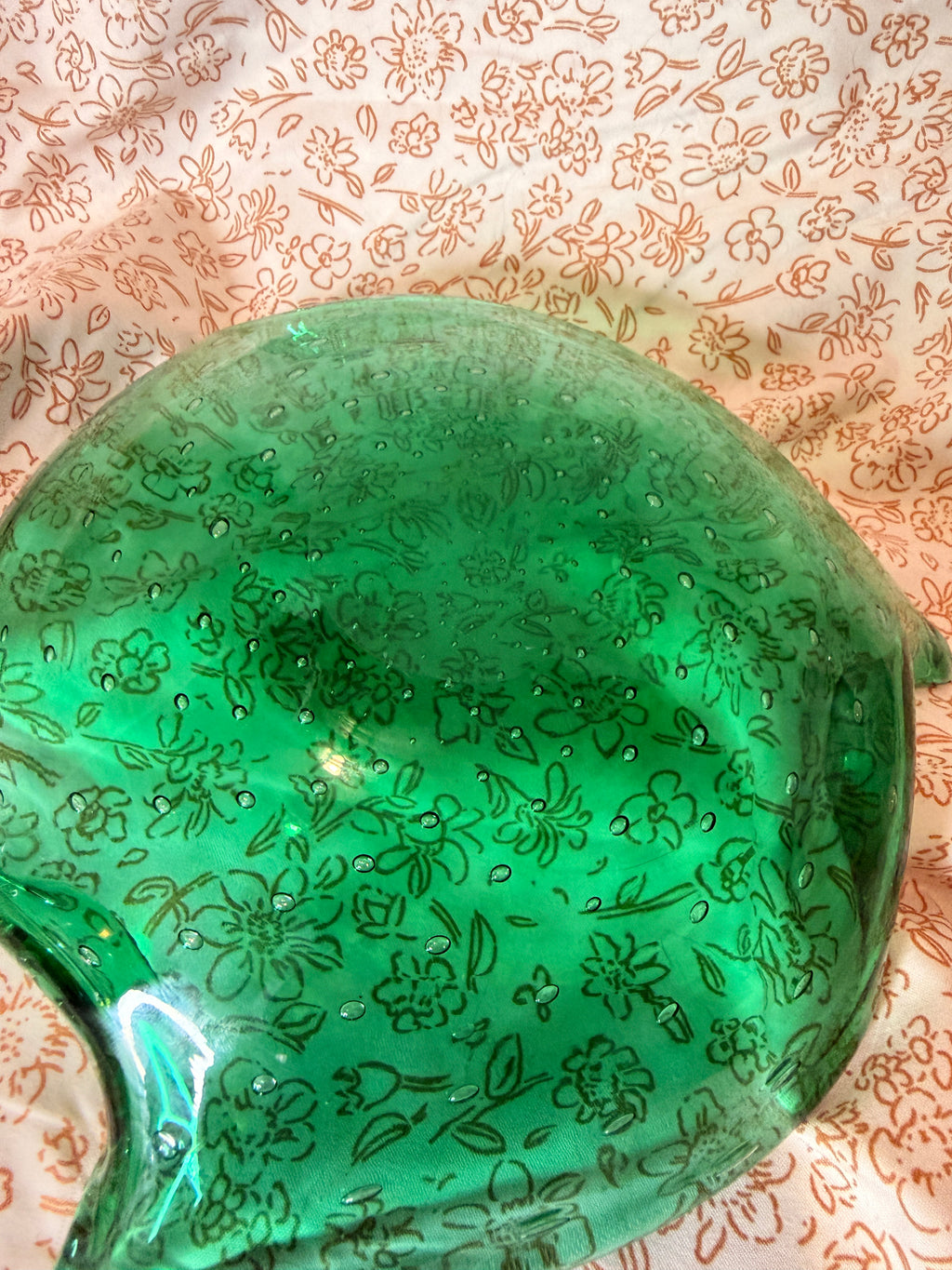 Vintage Emerald Green Freeform Art Glass Console Bowl