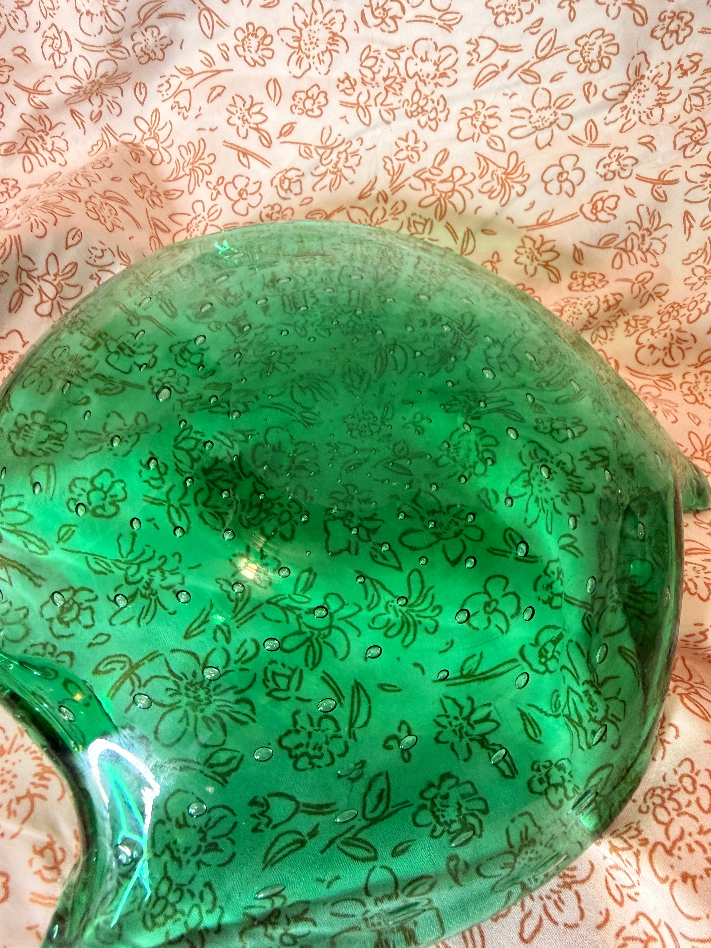 Vintage Emerald Green Freeform Art Glass Console Bowl