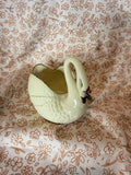 Vintage Ceramic Swan Planter with Applied Pink Roses