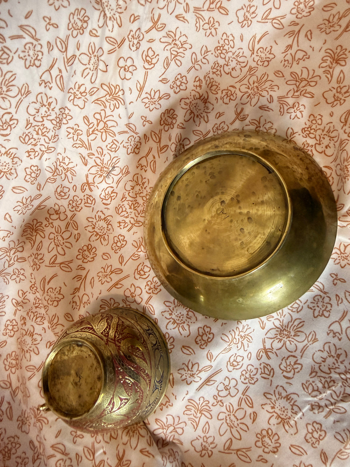 Vintage Hand Engraved Brass Cup & Saucer Set | Etched Brass Tea Cup | Middle Eastern Decor