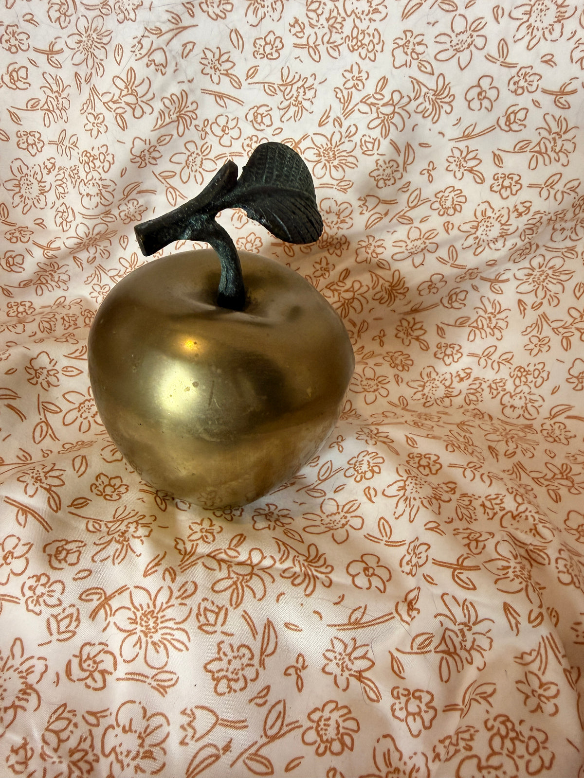 Vintage Solid Brass Apple Paperweight | Mid Century Brass Fruit Decor