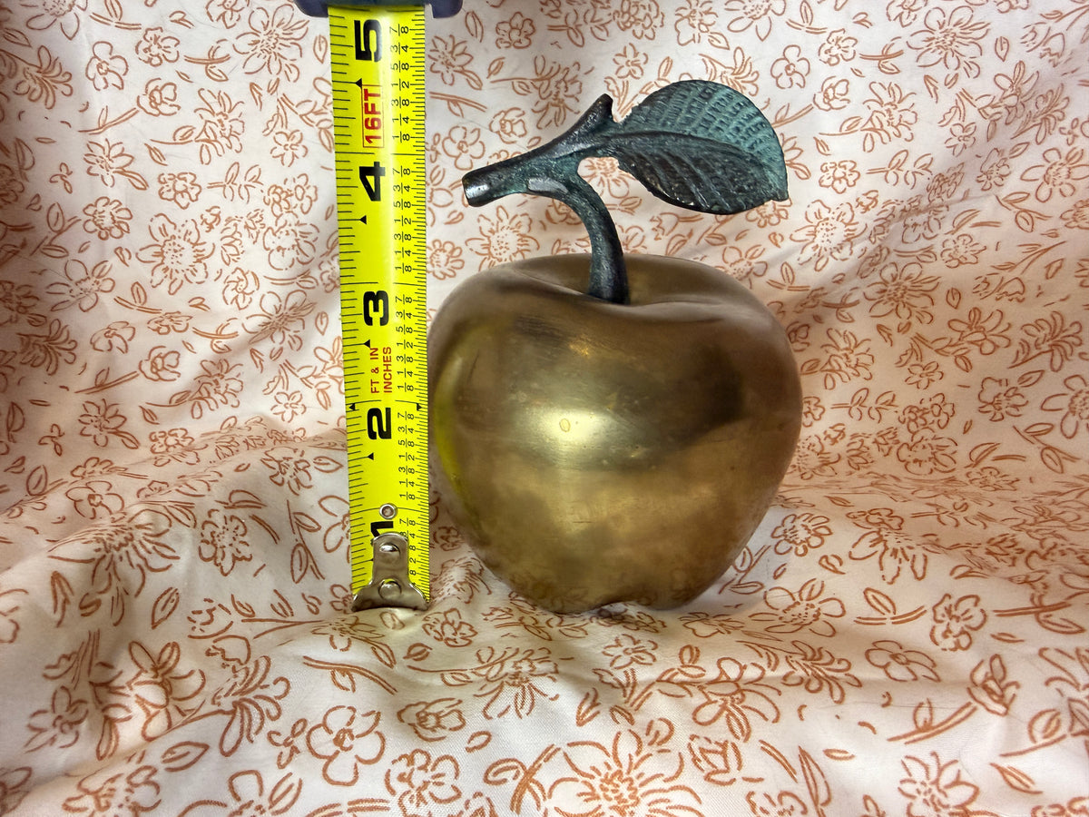 Vintage Solid Brass Apple Paperweight | Mid Century Brass Fruit Decor