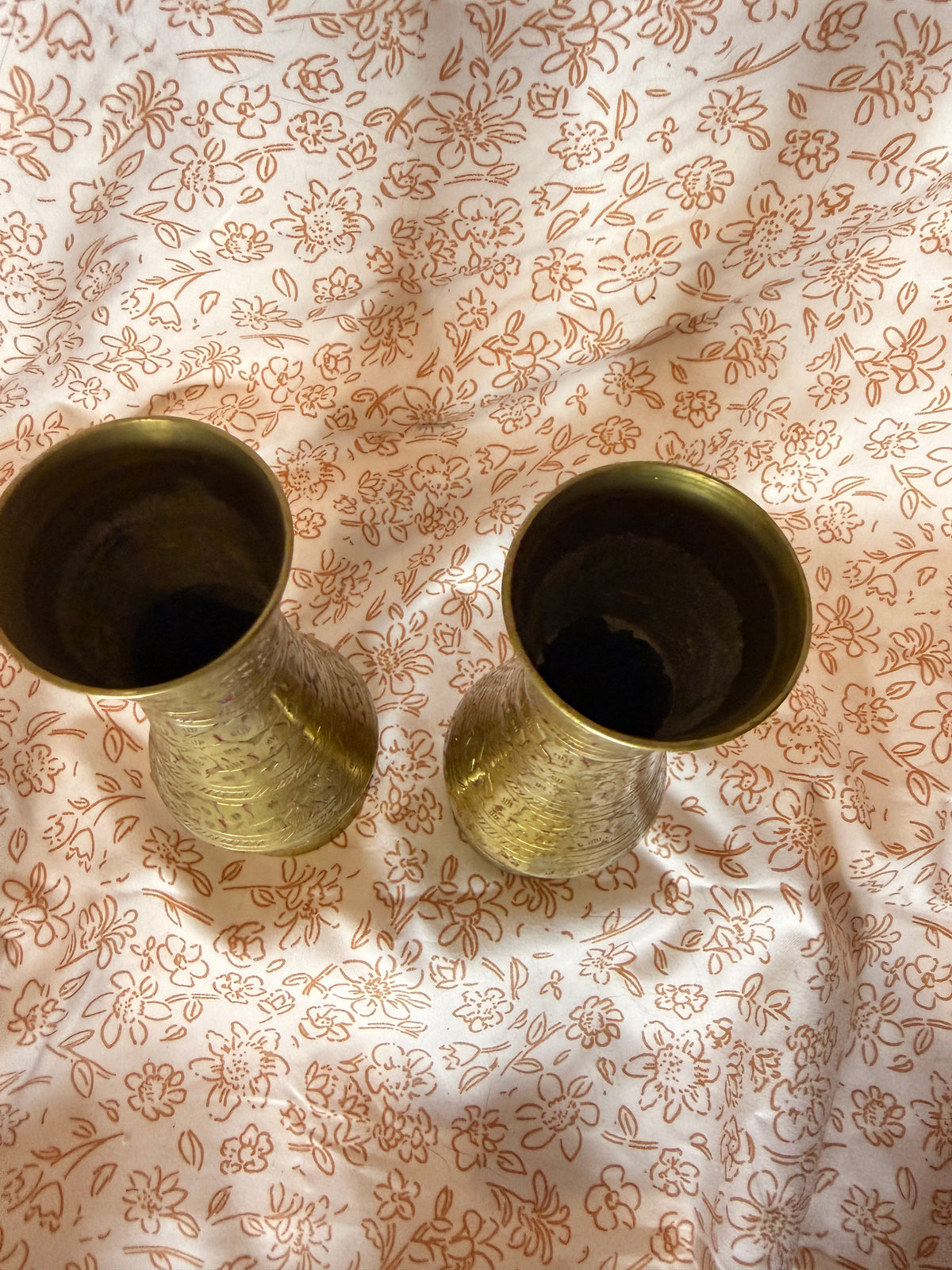 Vintage Pair of Hand Etched Brass Bud Vases | Floral Brass Vases | Boho Decor