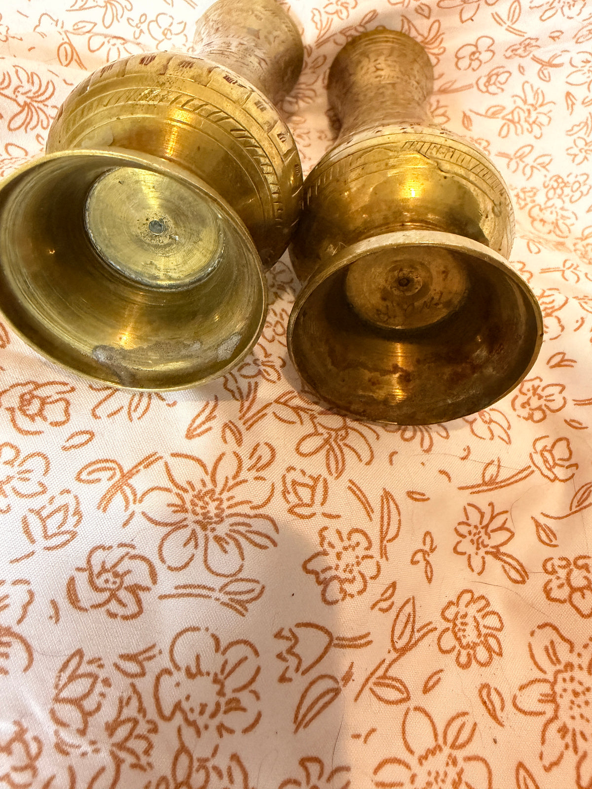 Vintage Pair of Hand Etched Brass Bud Vases | Floral Brass Vases | Boho Decor