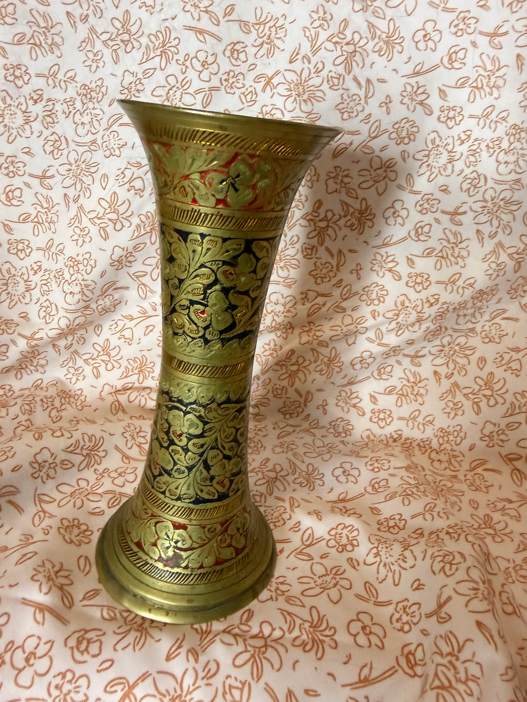 Vintage India Hand Engraved Brass Vase | Floral Etched Brass Vase | Made in India