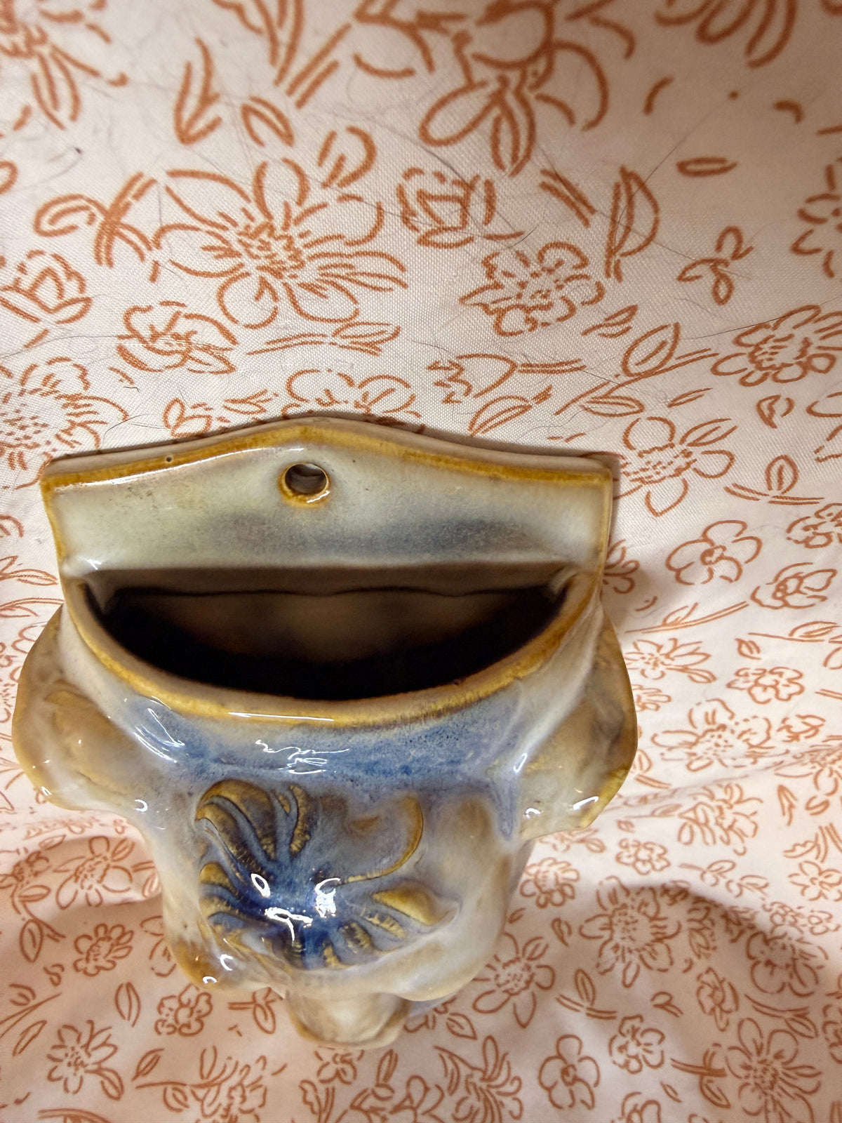 Vintage Ceramic Cow Wall Pocket Planter | Blue & Cream Cow Wall Vase | Farmhouse Decor