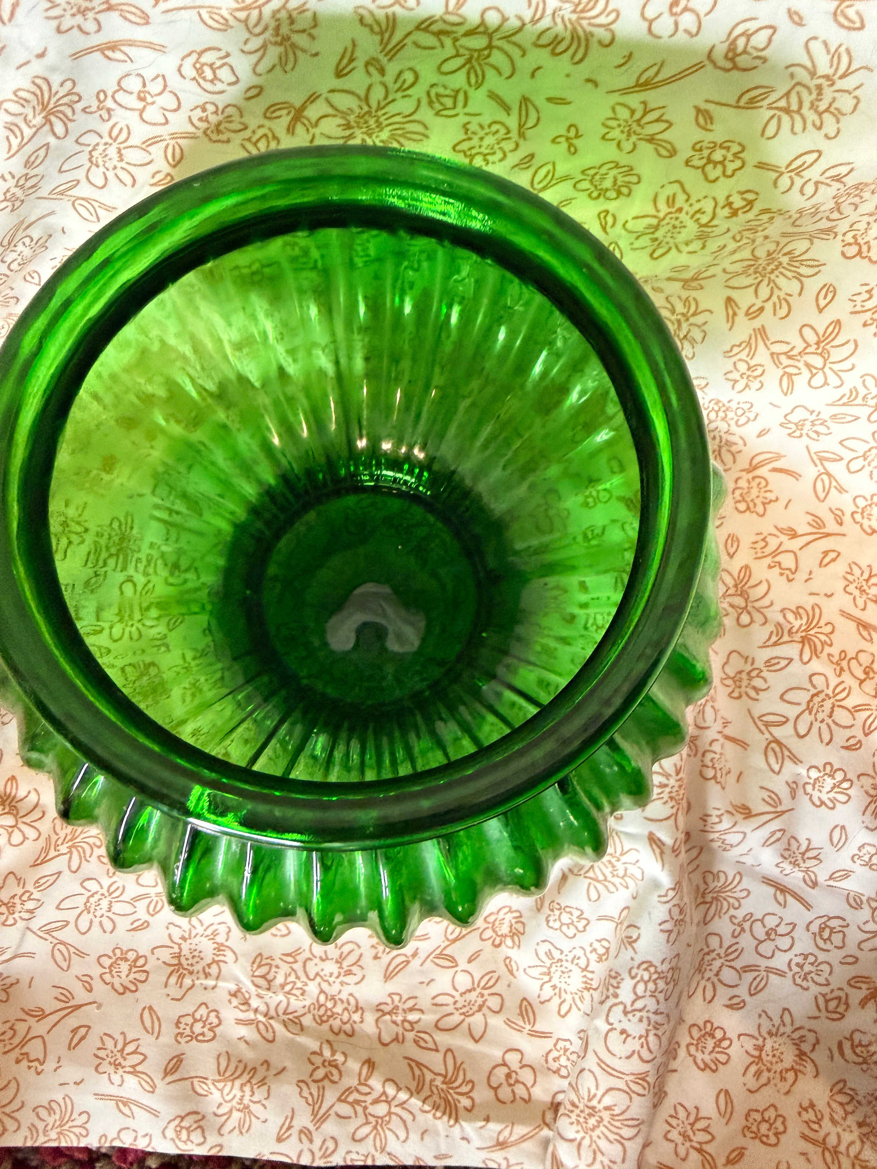 Vintage E.O. Brody Emerald Green Ribbed Glass Planter C-105 | Footed Jardiniere | Cleveland Ohio USA