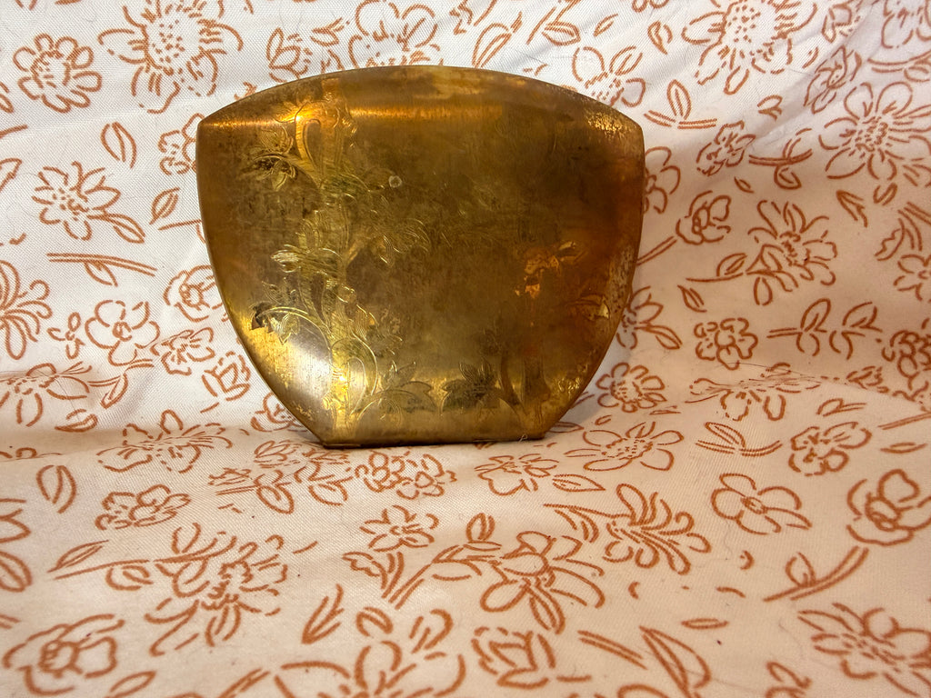 Vintage Brass Floral Etched Compact Mirror | Gold Tone Vanity Compact | Art Deco Style