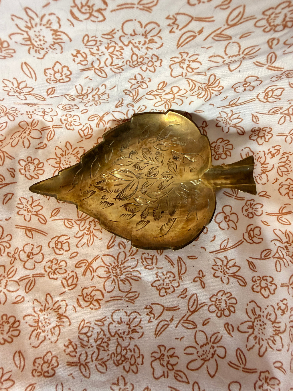 Vintage Brass Leaf Trinket Dish | Hand-Etched Brass Catchall