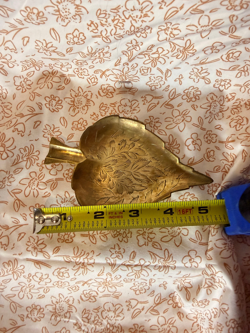 Vintage Brass Leaf Trinket Dish | Hand-Etched Brass Catchall