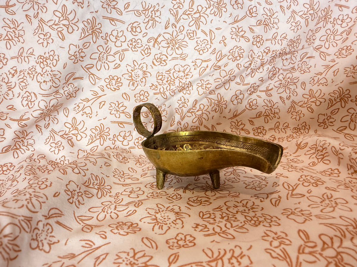 Vintage Mini Brass Wheelbarrow Planter | Hand-Etched Indian Brass Trinket Holder | Boho Decor