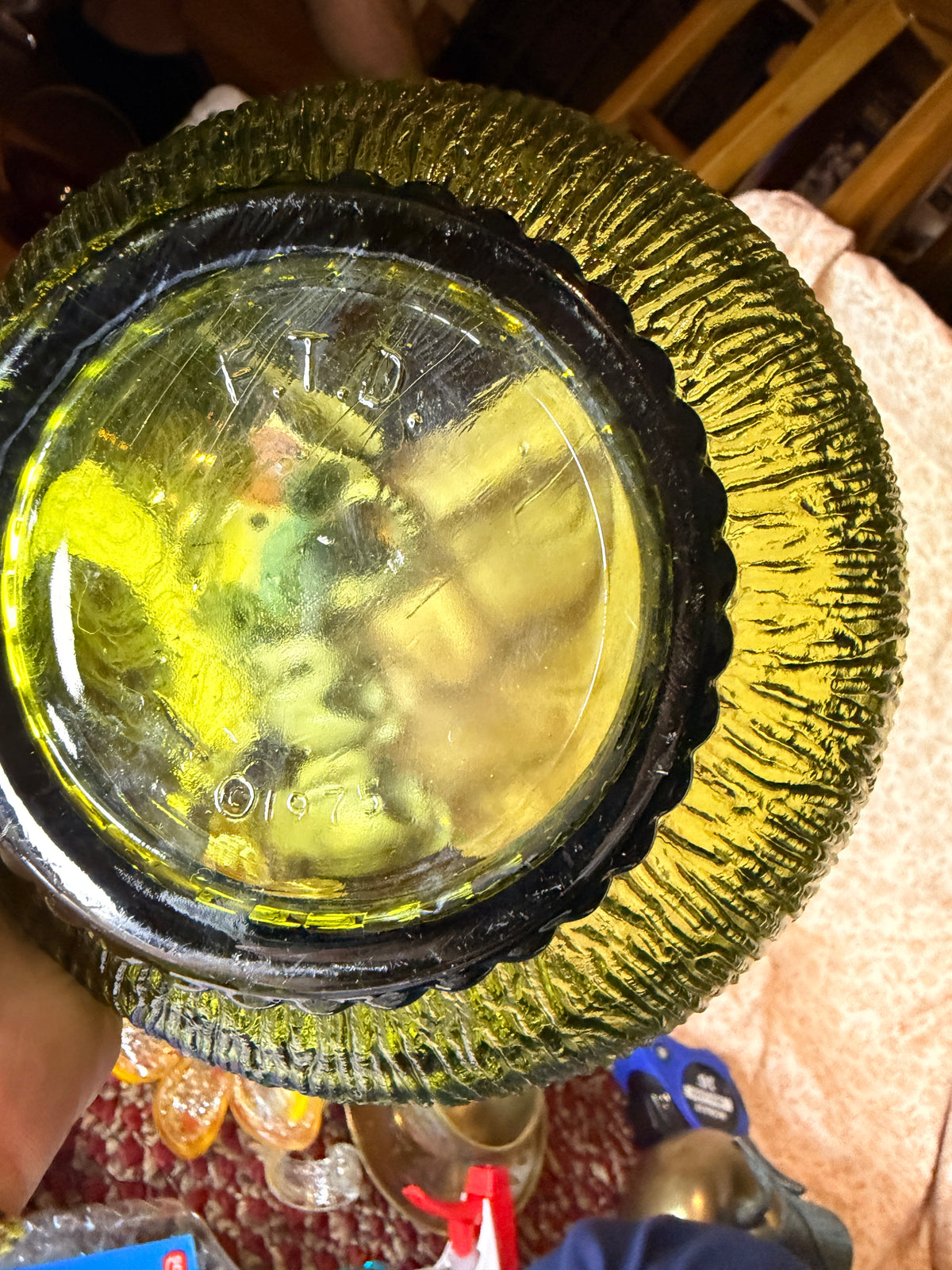Vintage FTD Avocado Green Glass Floral Bowl | 1973 Textured Centerpiece Bowl | Mid Century Home Decor