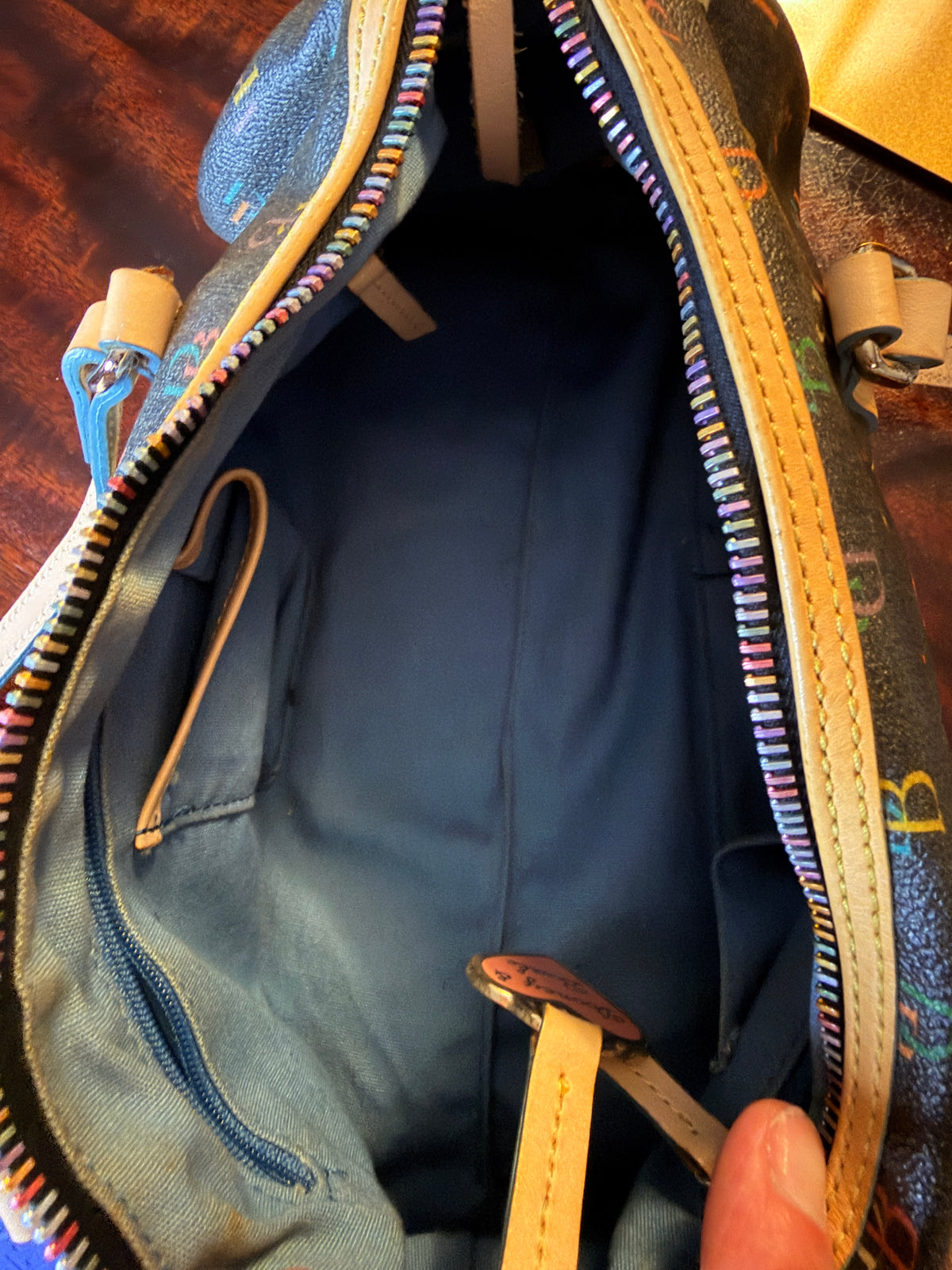 Vintage Dooney & Bourke Multicolor DB Monogram Satchel Y2K Shoulder Bag Black Canvas Leather Purse