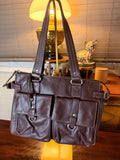 Vintage Fossil Brown Leather Multi Pocket Shoulder Bag Genuine Leather Satchel