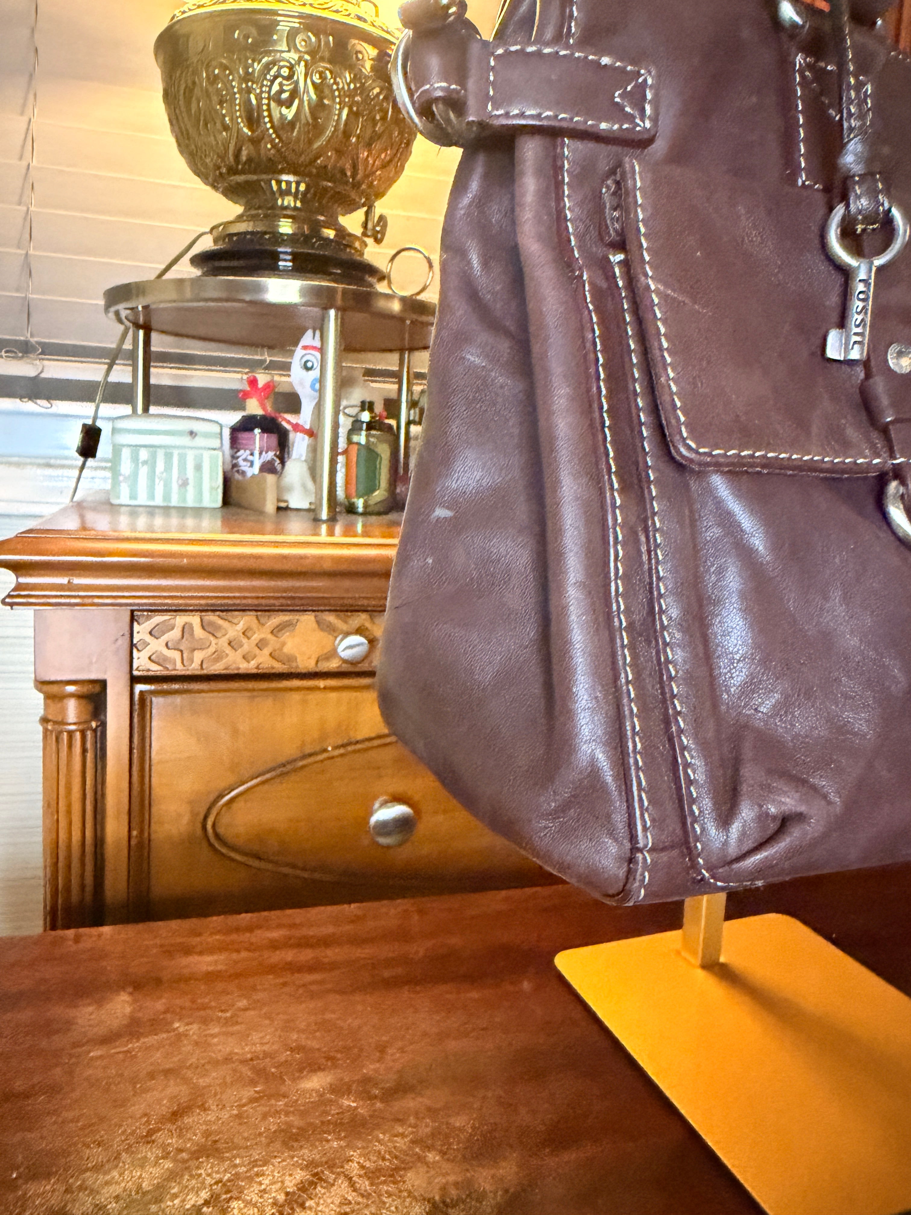 Vintage Fossil Brown Leather Multi Pocket Shoulder Bag Genuine Leather Satchel