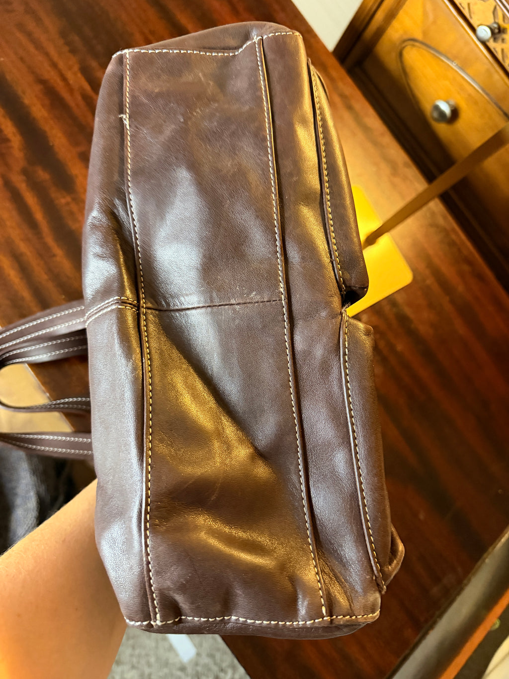 Vintage Fossil Brown Leather Multi Pocket Shoulder Bag Genuine Leather Satchel