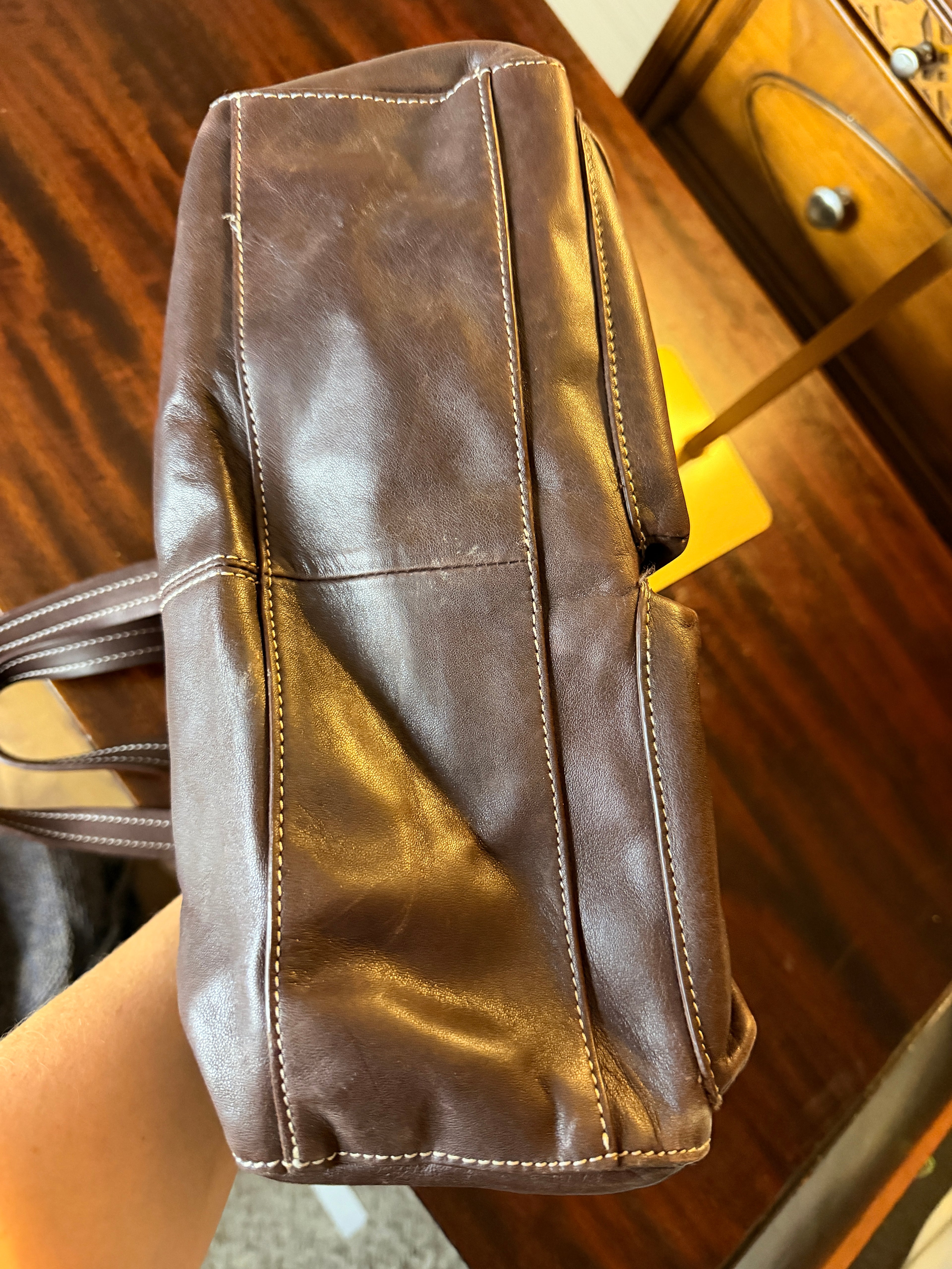 Vintage Fossil Brown Leather Multi Pocket Shoulder Bag Genuine Leather Satchel