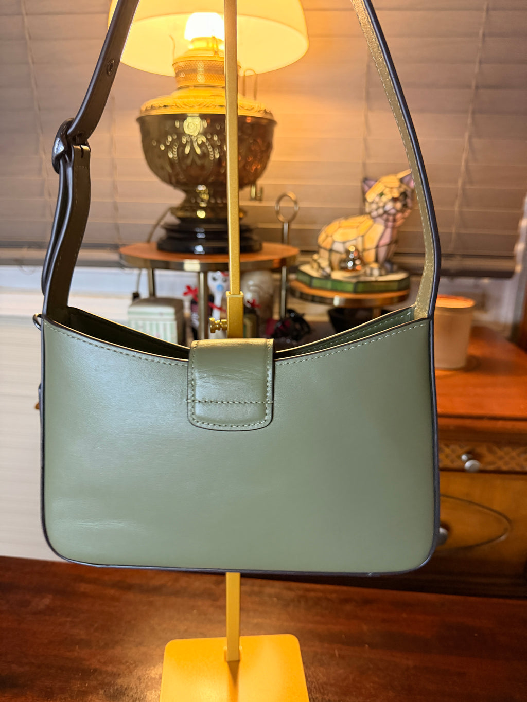 Coach Olive Green Leather Shoulder Bag Genuine Leather Minimalist Designer Purse Style C1353