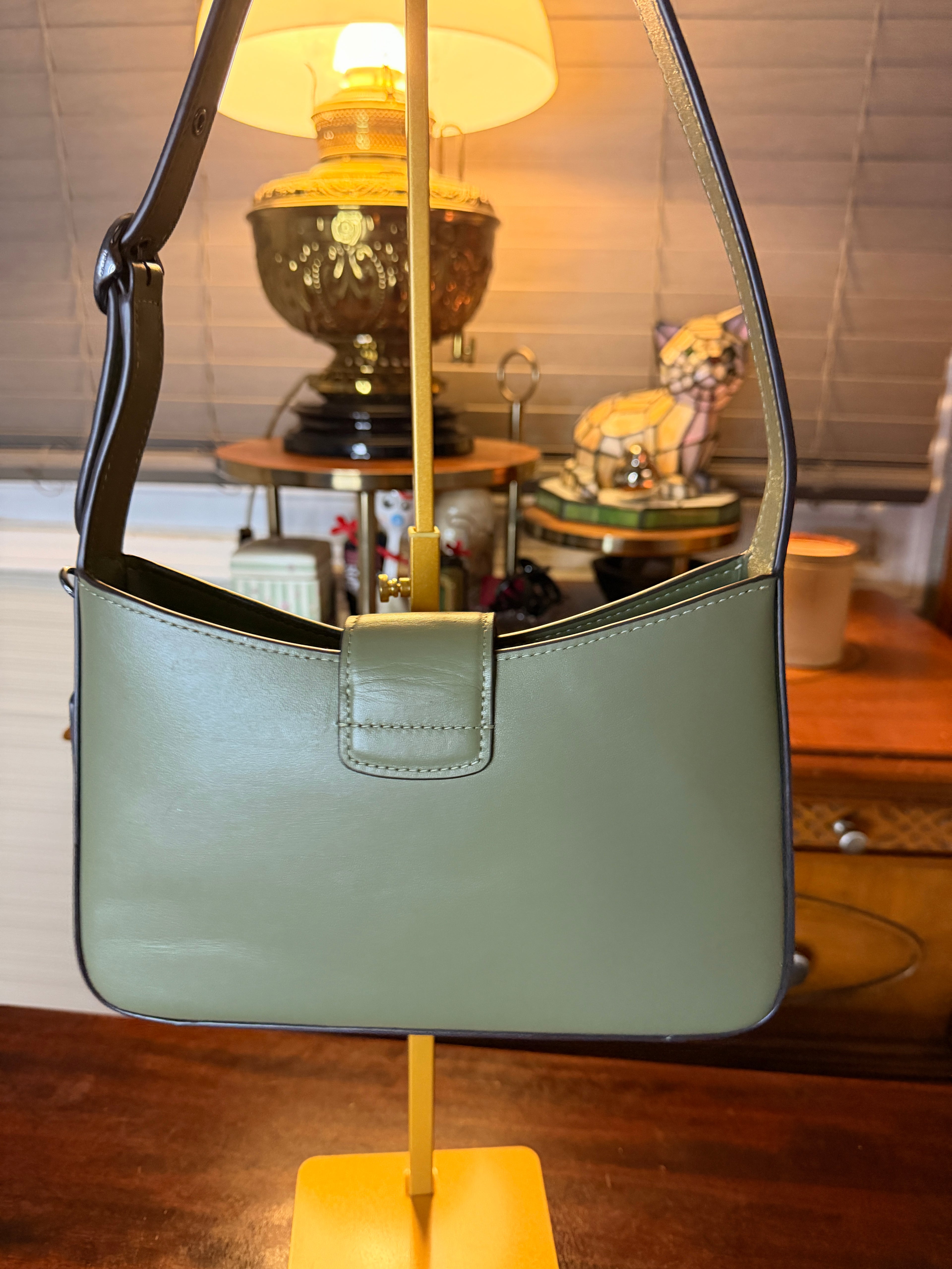 Coach Olive Green Leather Shoulder Bag Genuine Leather Minimalist Designer Purse Style C1353