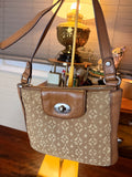 Vintage Fossil Canvas and Leather Turn Lock Shoulder Bag Brown Leather Trim Purse