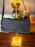 Vintage Fossil Signature Jacquard Shoulder Bag Black Leather Trim Canvas Logo Purse Y2K