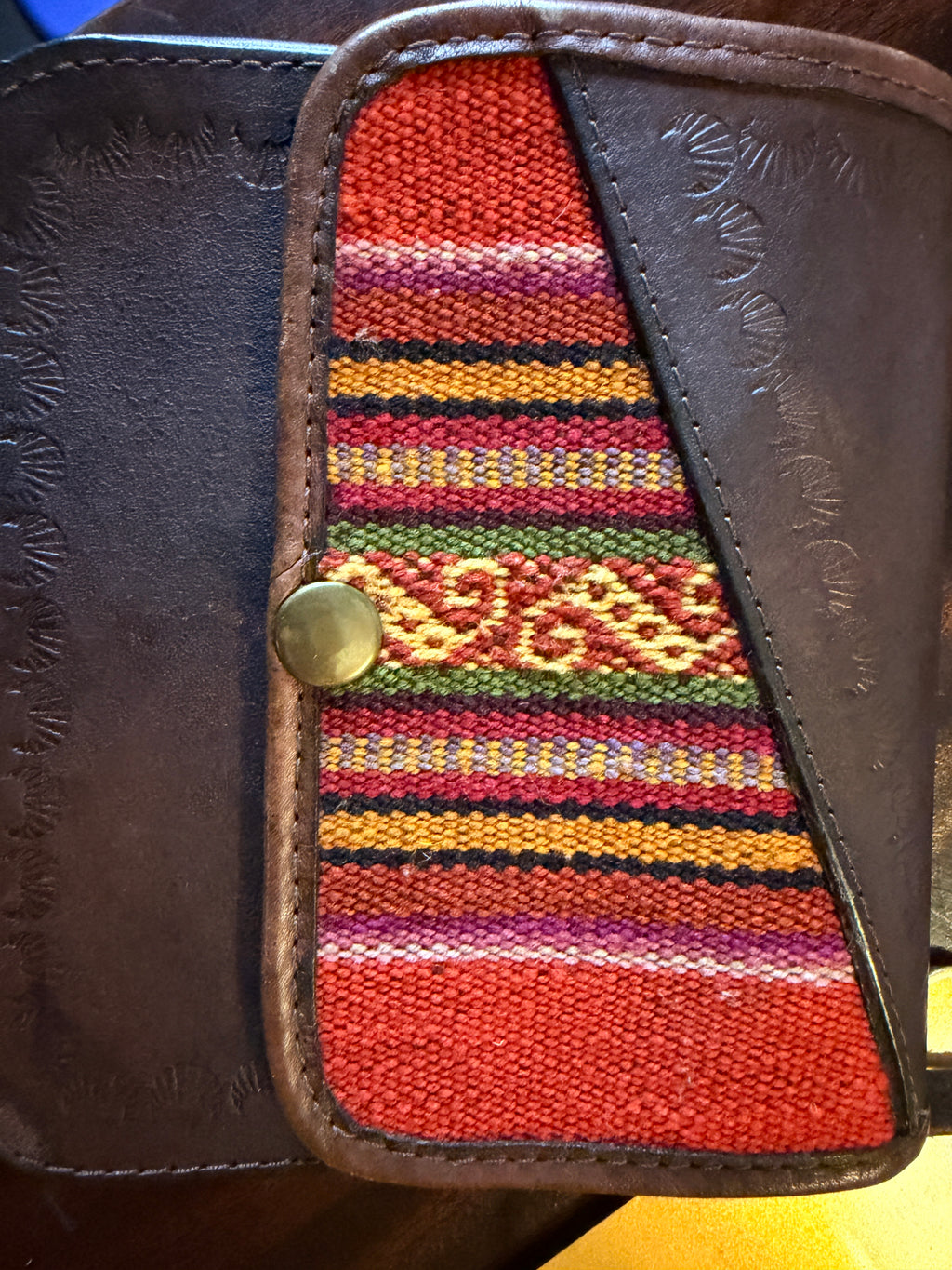 Handmade Peruvian Leather Crossbody Bag Woven Textile Boho Artisan Shoulder Purse