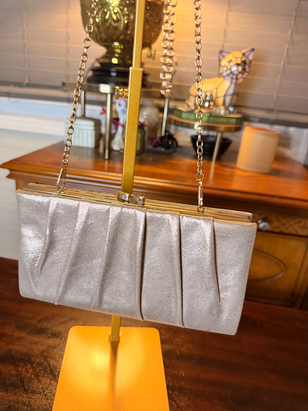 Vintage Silver Satin Evening Clutch