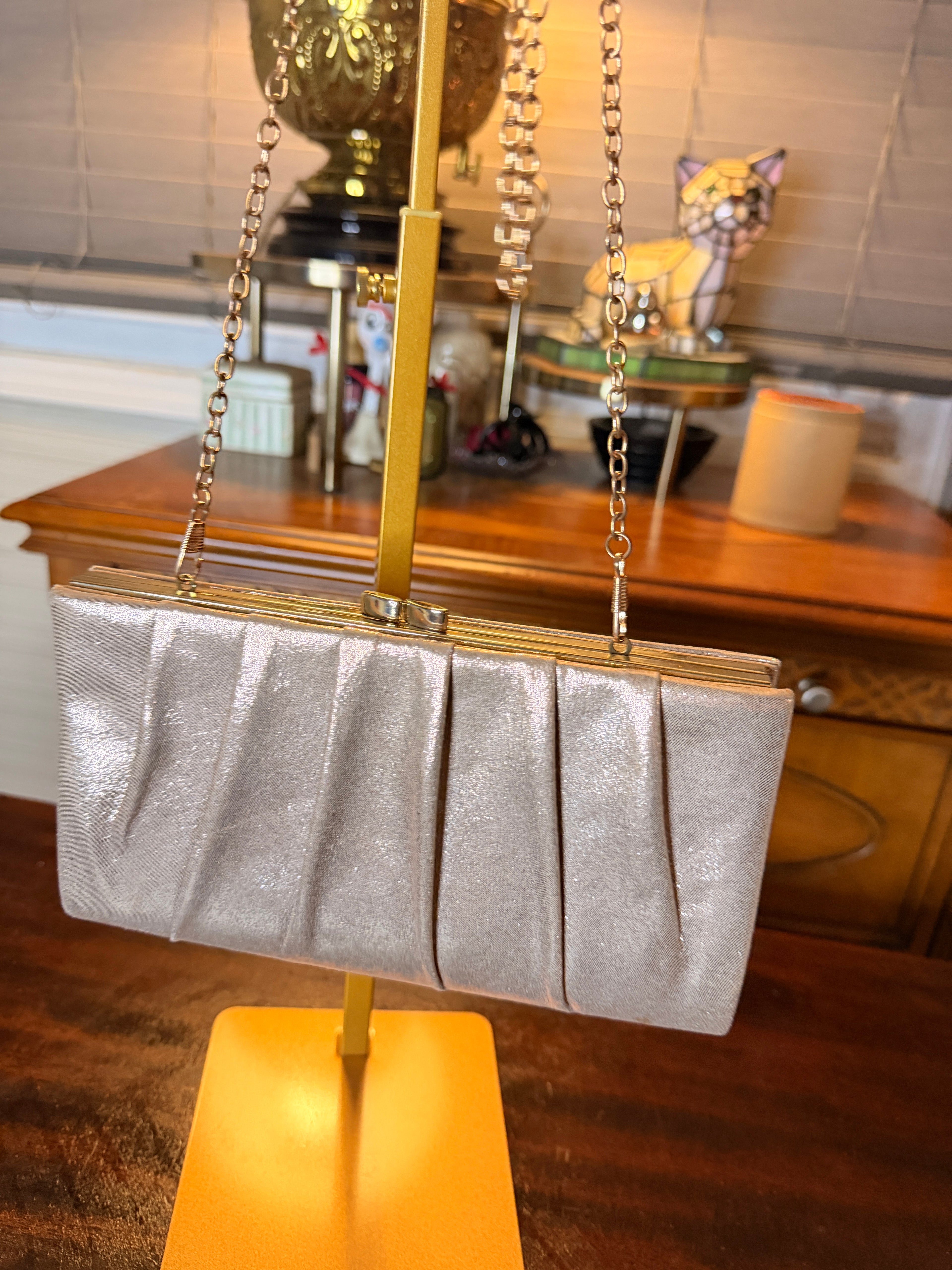 Vintage Silver Satin Evening Clutch