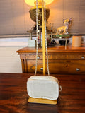 Whiting & Davis International White Mesh Faux Leather Crossbody Bag Gold Chain