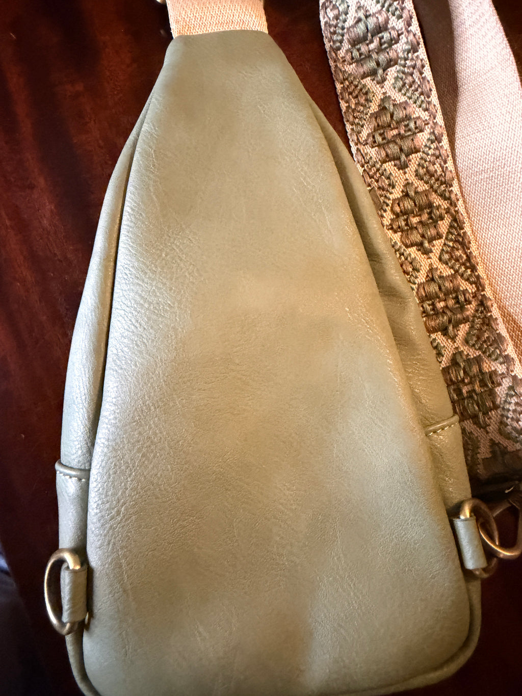 Antik Kraft Sage Green Sling Backpack with Embroidered Adjustable Strap