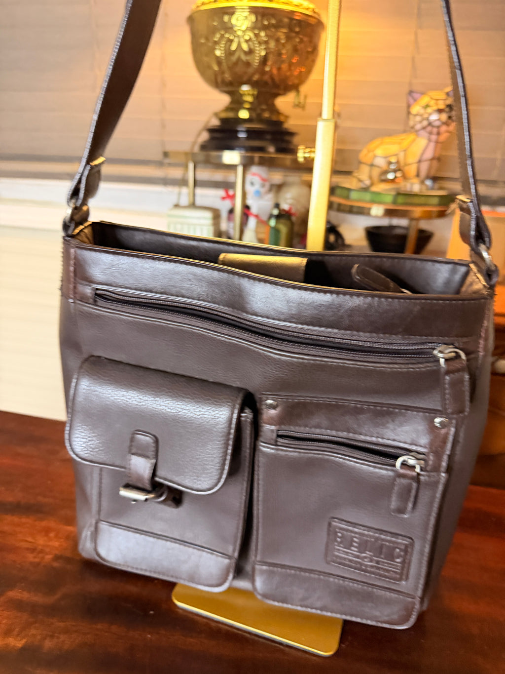 Relic by Fossil Brown Organizer Crossbody Messenger Purse Multiple Zip Pockets