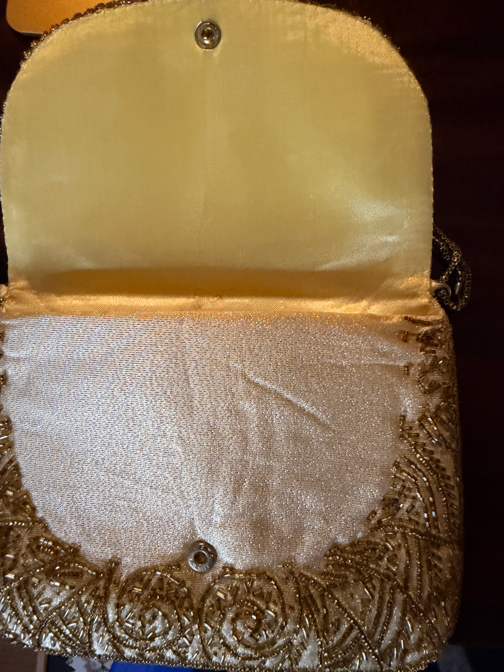 Regal Ltd. Ivory & Gold Hand Beaded Evening Clutch with Chain Strap
