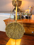 Vintage Gold Glass Beaded Kiss Lock Evening Bag with Chain Strap