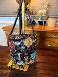 Handmade Black Velvet Floral Beaded Boho Shoulder Bag with Fringe