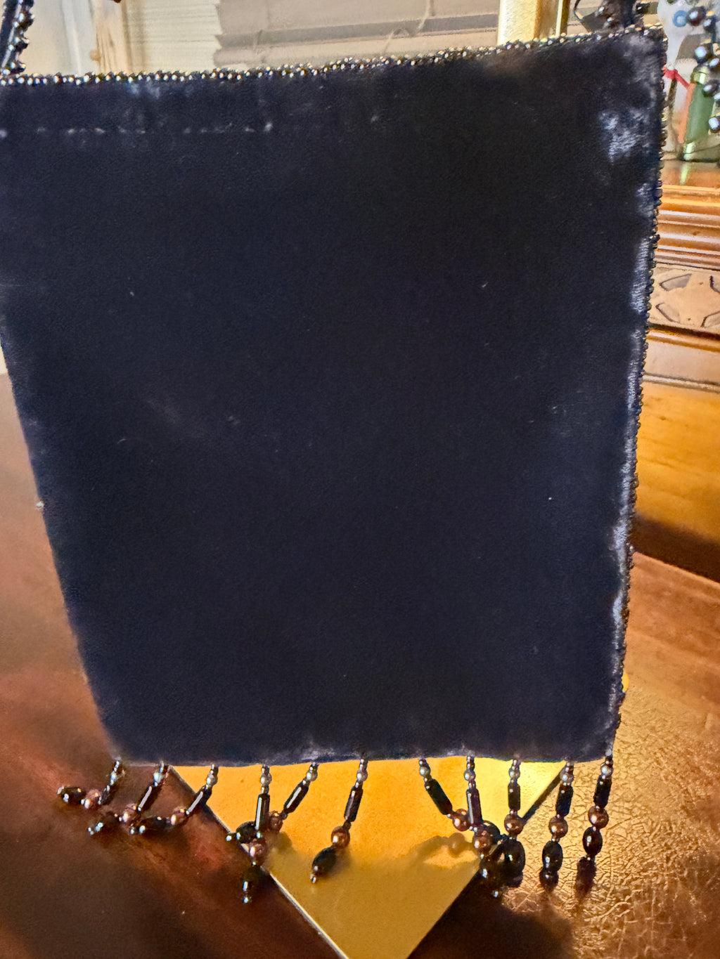 Handmade Black Velvet Floral Beaded Boho Shoulder Bag with Fringe