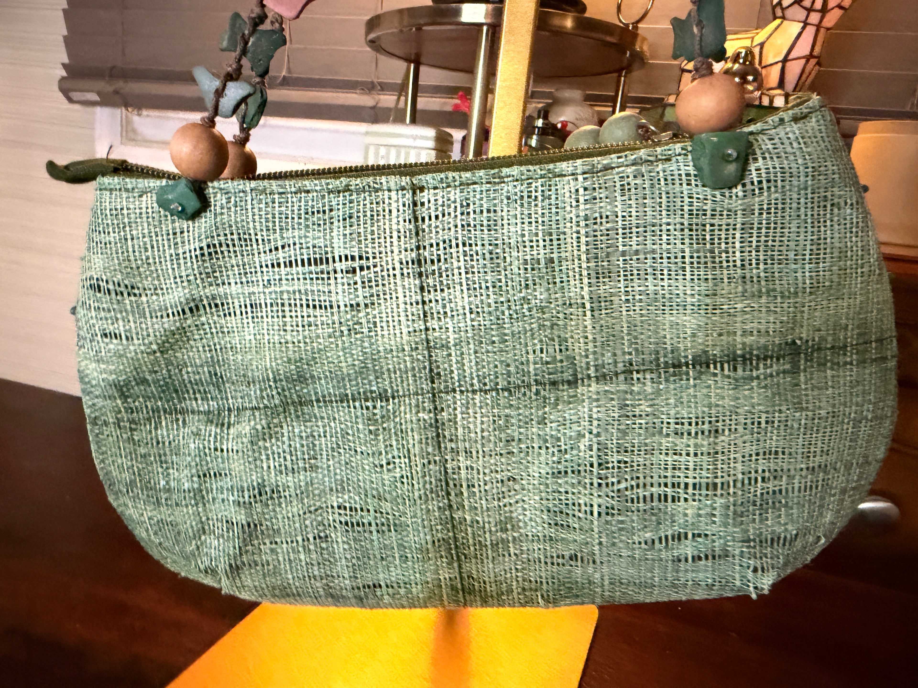 Vintage Sun 'N' Sand Raffia Shell & Wooden Bead Boho Shoulder Bag