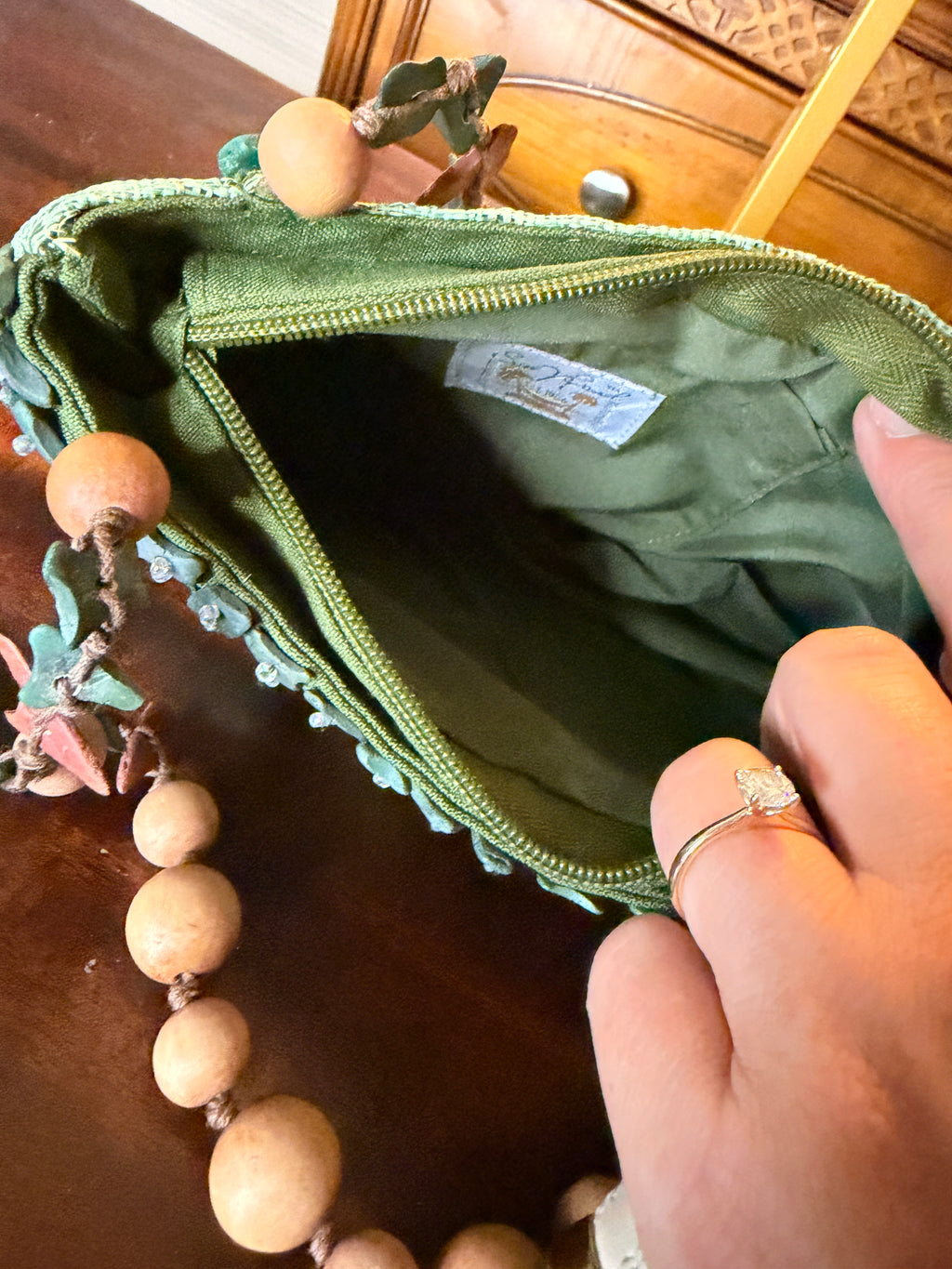 Vintage Sun 'N' Sand Raffia Shell & Wooden Bead Boho Shoulder Bag
