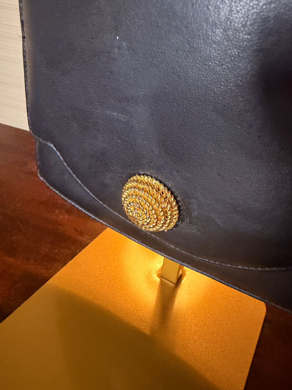 Vintage Monet Black Leather Evening Bag Gold Chain Shoulder Purse