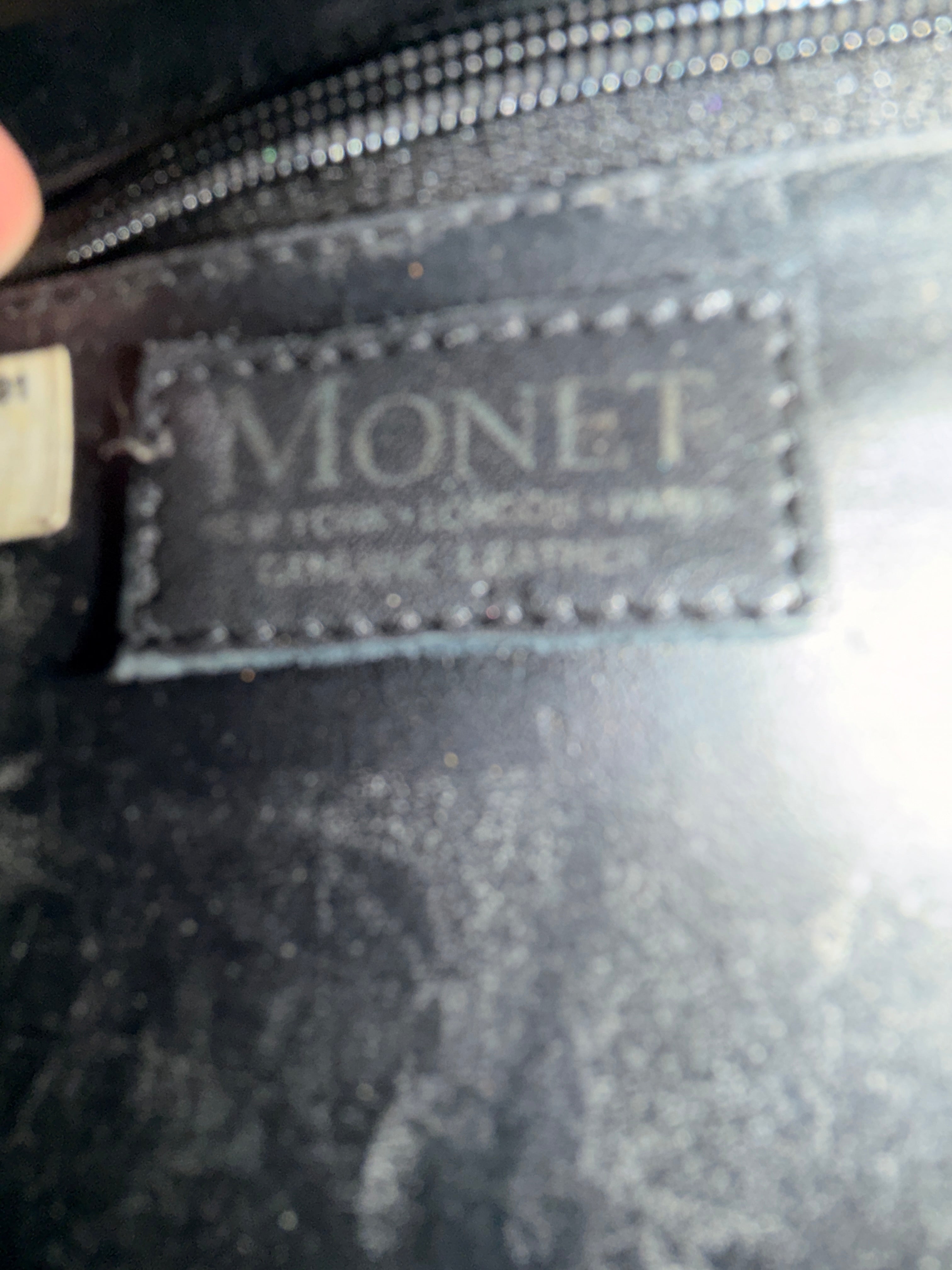 Vintage Monet Black Leather Evening Bag Gold Chain Shoulder Purse