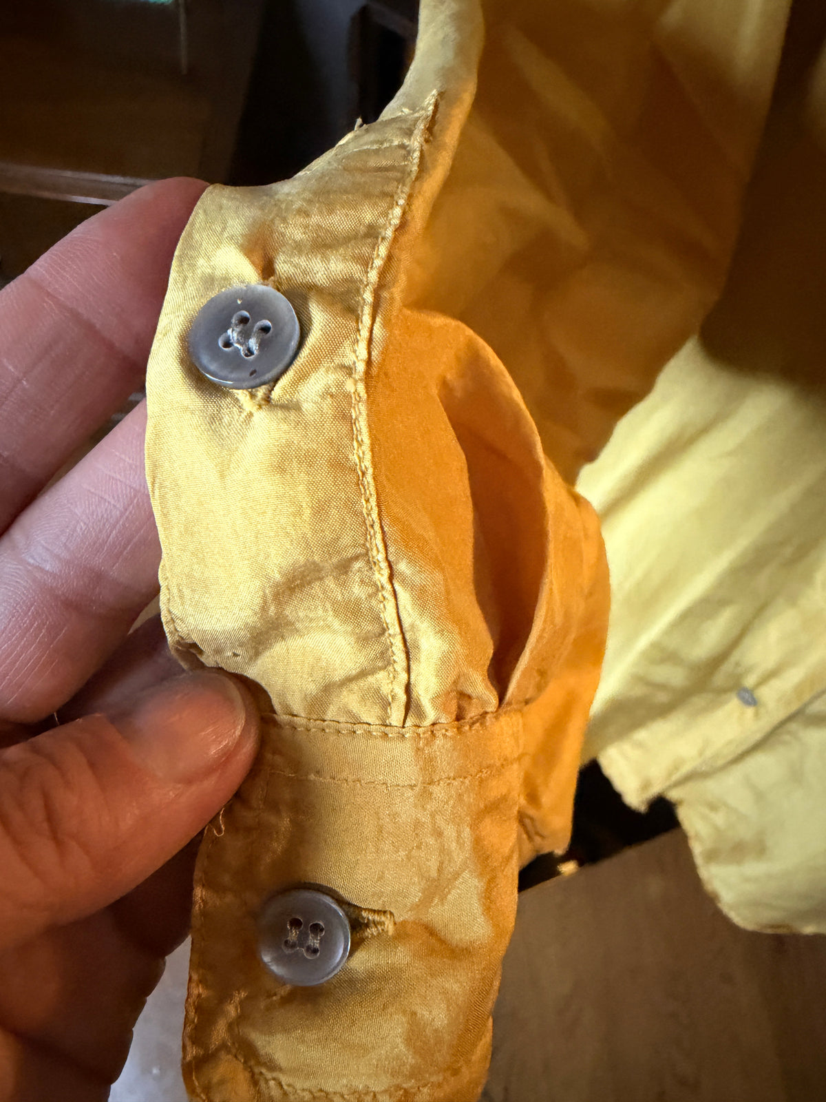 Vintage New York Studio 100% Silk Yellow Button Front Blouse Women's Large Minimalist Office Shirt