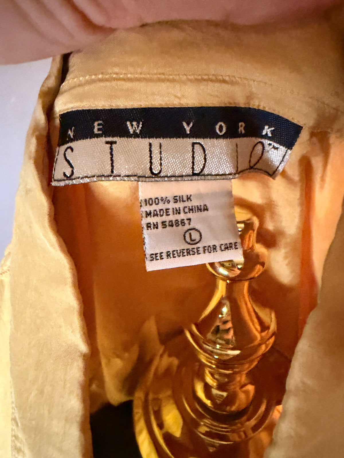 Vintage New York Studio 100% Silk Yellow Button Front Blouse Women's Large Minimalist Office Shirt