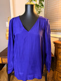 Vintage Antonio Melani Royal Blue 100% Silk Blouse Women's Medium V Neck Long Sleeve Top