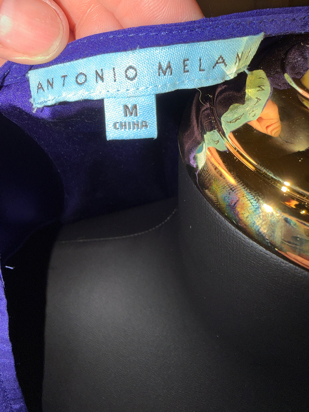 Vintage Antonio Melani Royal Blue 100% Silk Blouse Women's Medium V Neck Long Sleeve Top