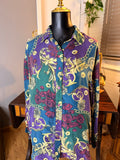 Vintage Maggie Lawrence Collection 100% Silk Floral Baroque Button Front Blouse Women's Large