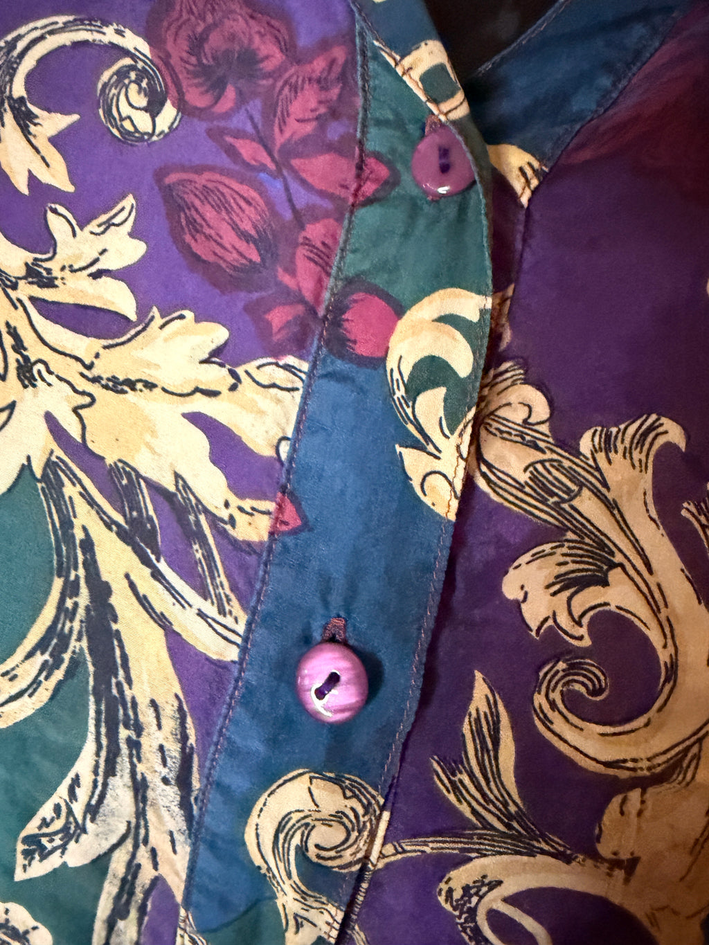 Vintage Maggie Lawrence Collection 100% Silk Floral Baroque Button Front Blouse Women's Large