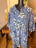 Vintage Caribbean Pure Silk Men's Hawaiian Shirt Blue Hibiscus Tropical Button Front 3XB