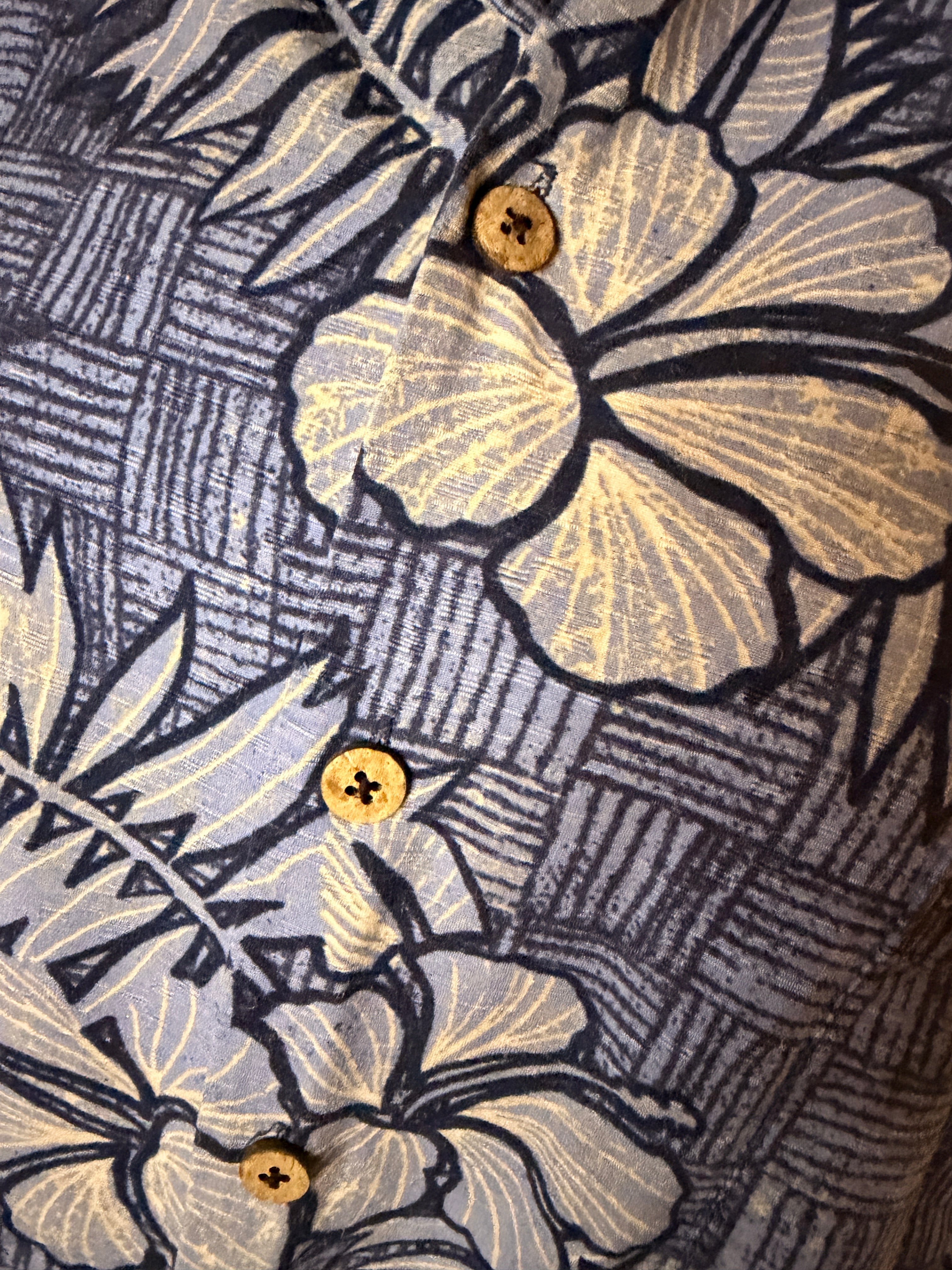 Vintage Caribbean Pure Silk Men's Hawaiian Shirt Blue Hibiscus Tropical Button Front 3XB